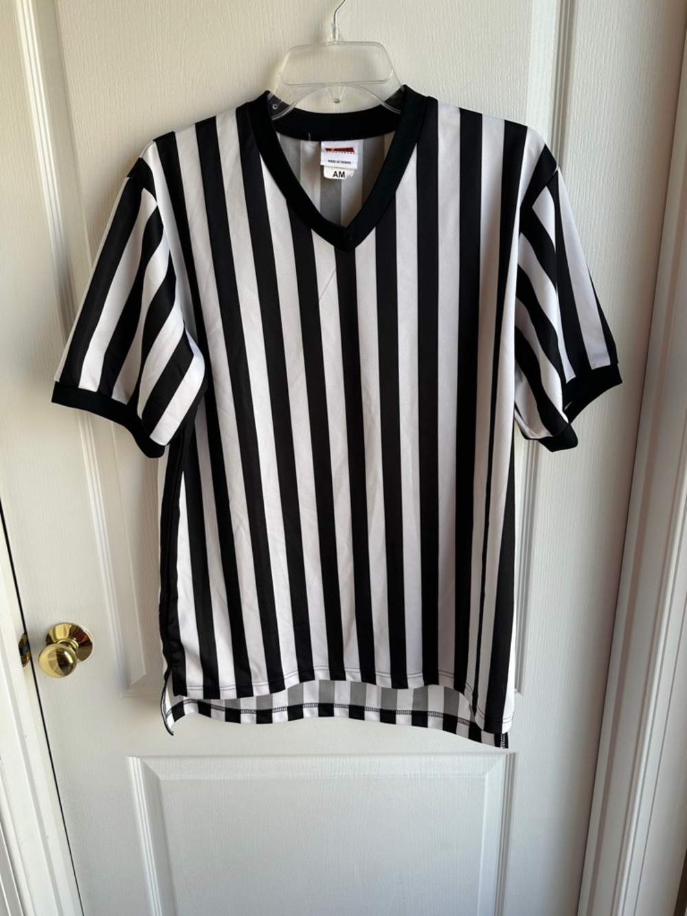Referee-Style Black & White Striped Men’s Shirt Sz M